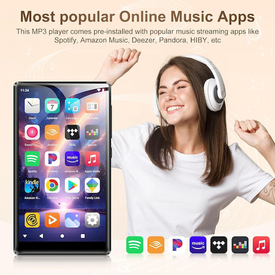 Swofy D26 MP3/MP4 Player 96GB 32GB + 64GB SD Android 13 WiFi & Bluetooth 5.0 5” HD Ecran Tactil Spotify Amazon Music Radio FM 60h Durată Baterie Control Parental Negru