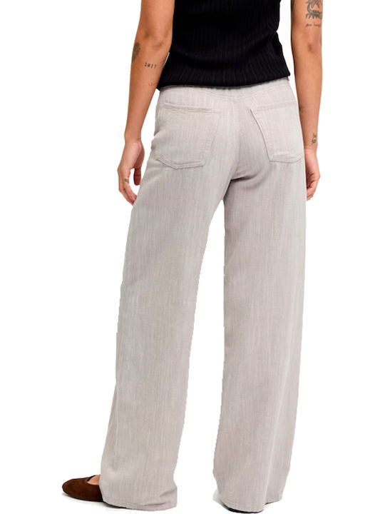 Jack & Jones Zoe Women's High Rise Fabric Trousers in Wide Leg Style Light Grey