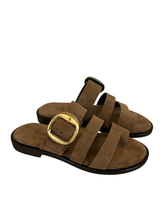 Leather Women's Flat Sandals Brown
