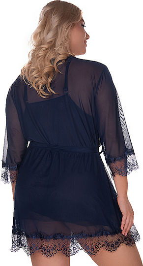 Plus Size Negligé Set Kimono Mit Transparenz Mit Spitze Blau