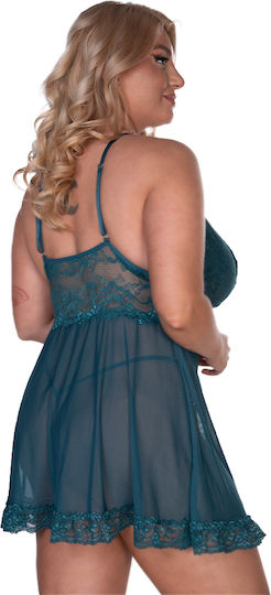 Νεγκλιζέ Plus Size Δαντέλα Διαφάνεια Πράσινο