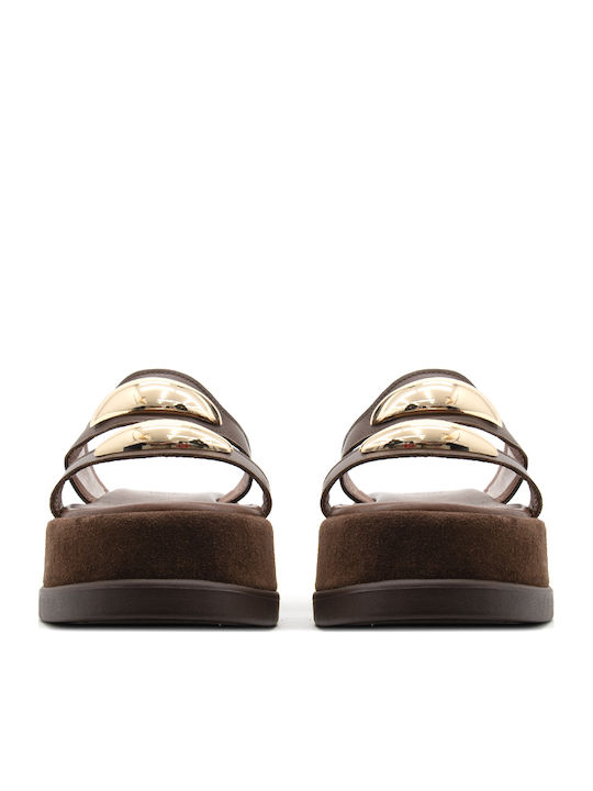 Mariella Fabiani Deri Damen Flache Sandalen Flatforms Braune