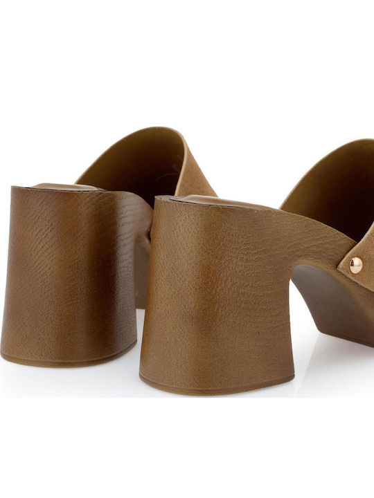 Mules With High Heel In Beige Colour