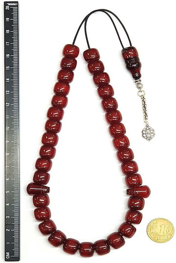 Roloi Komboloi Worry Beads with 33 Beads Made of Mastic Length 34cm Red