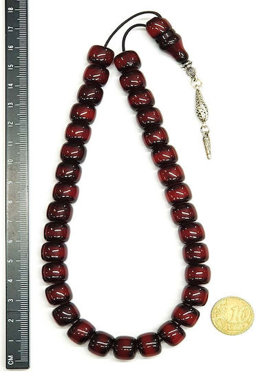 Roloi Komboloi Worry Beads with 33 Beads Made of Mastic Length 29cm Red