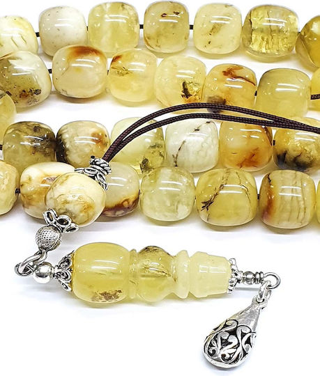 Roloi Komboloi Worry Beads with 33 Amber Beads Length 41cm Yellow