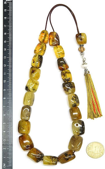 Roloi Komboloi Worry Beads with 21 Amber Beads Length 37cm Multicolour