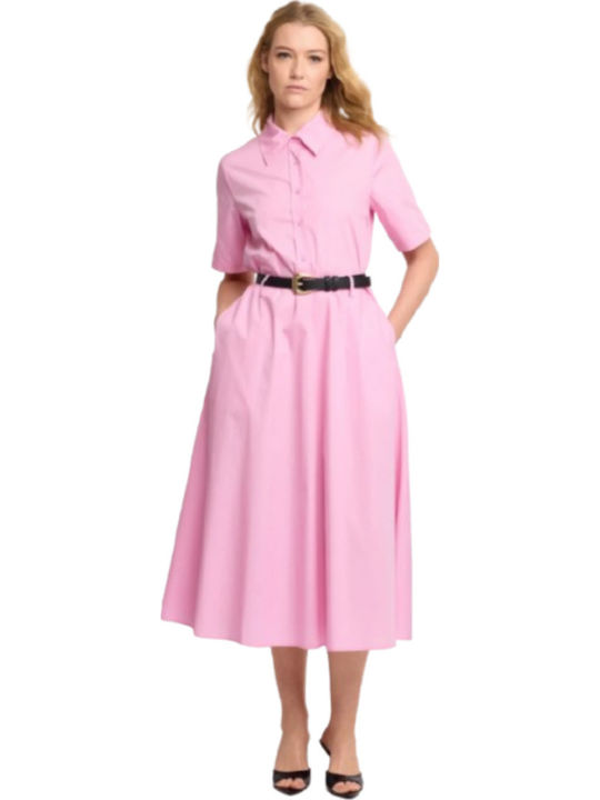 Summer Midi Shirt Dress Pink