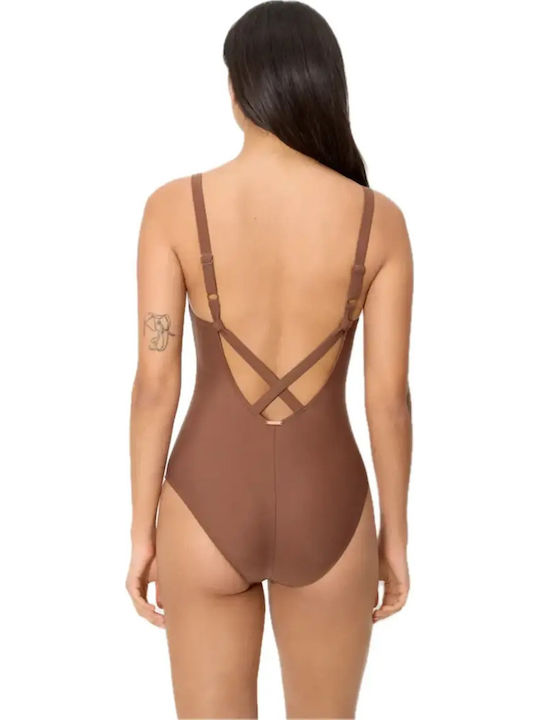 Ysabel Mora Damen Badeanzug Shaping Lycra Goldene Ringe Braun One Piece 83471 Marfil