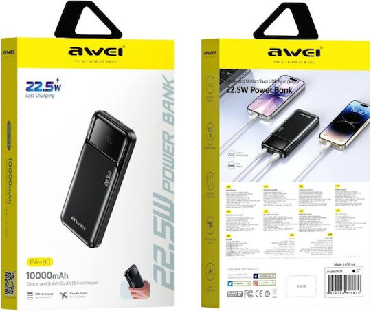 Awei PA-90 Power Bank 10000mAh 22.5W with 2 USB-C Power Delivery Ports Black