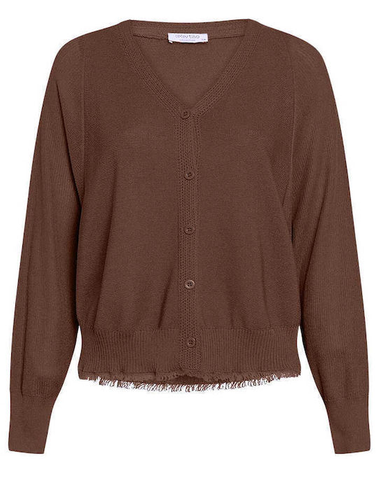Celestino Women's Cardigan Fringes At The Hem Brown