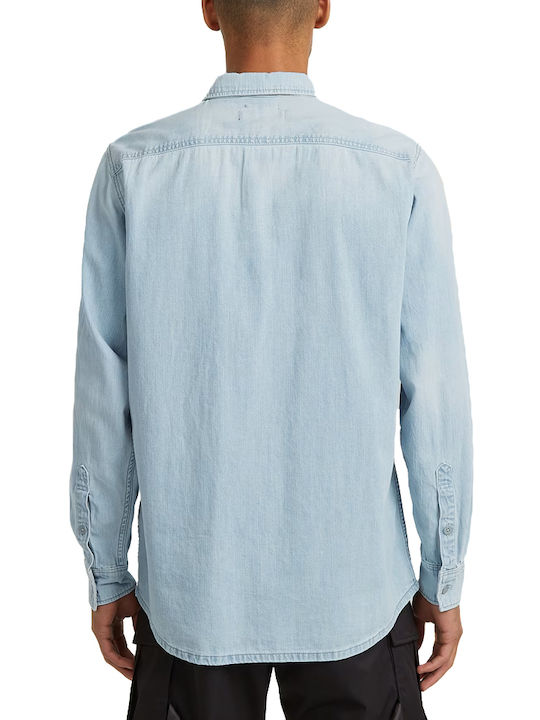 G-Star Raw Pocket Langärmelig Denim Herrenhemd in Normale Passform Blau