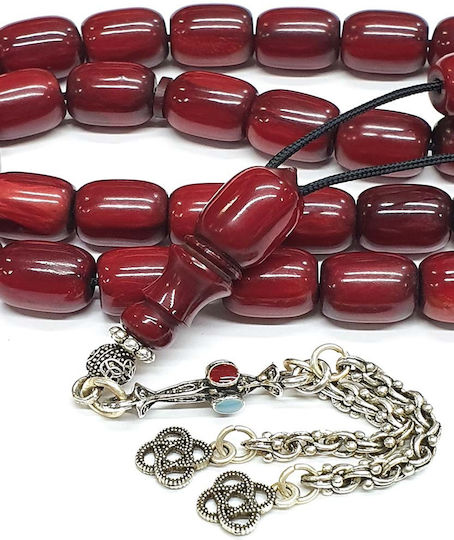 Roloi Komboloi Worry Beads with 33 Beads Made of Mastic Length 37cm Red
