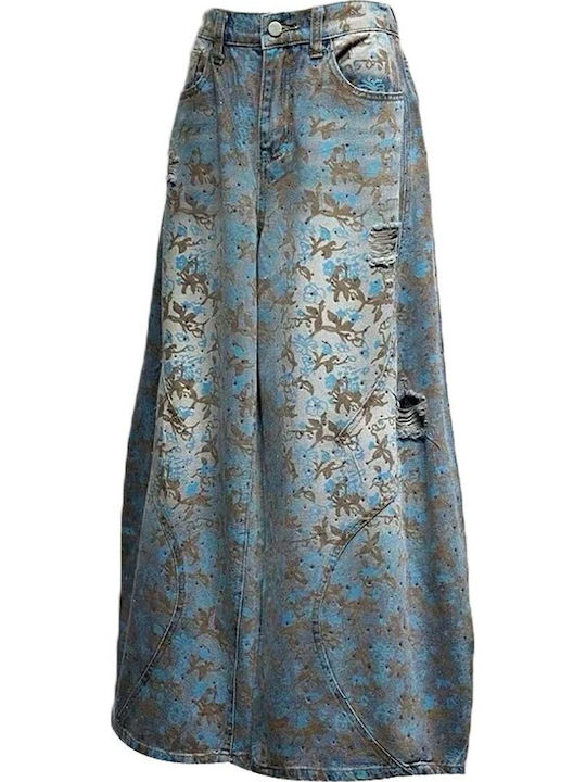 Damen Baumwollhose Blumen Hellblau