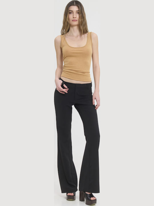 Women's Fabric Flared Trousers Black