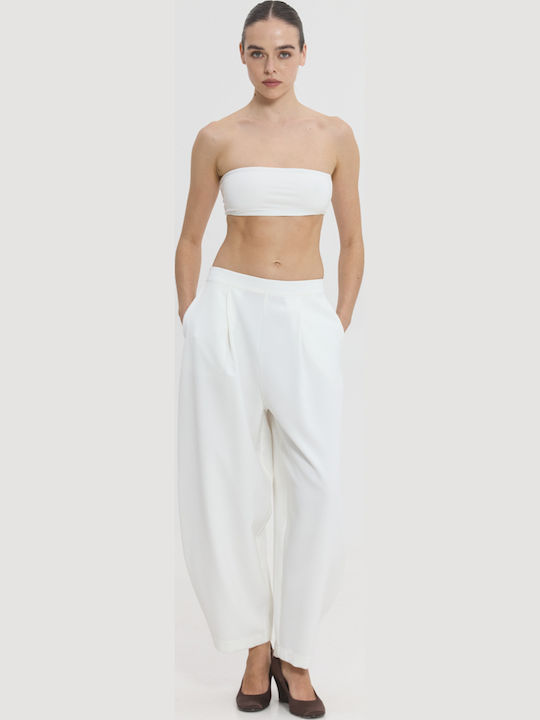 Women's Fabric Trousers in Balloon Leg Style Off White