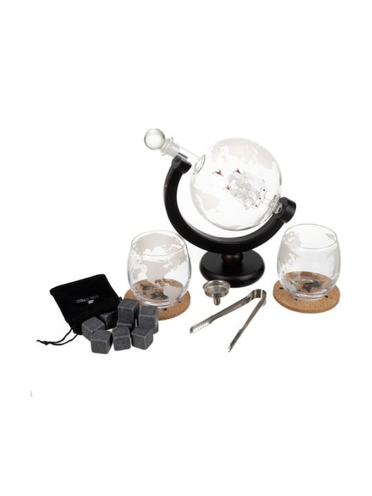Decantor Din Sticlă Pentru Servire Whiskey 22cm Cu Dop și Pahare Transparente 2 Bucăți