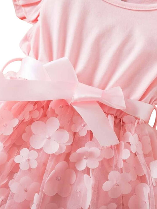 Floral Floral Girls Dress Short Sleeve Pink