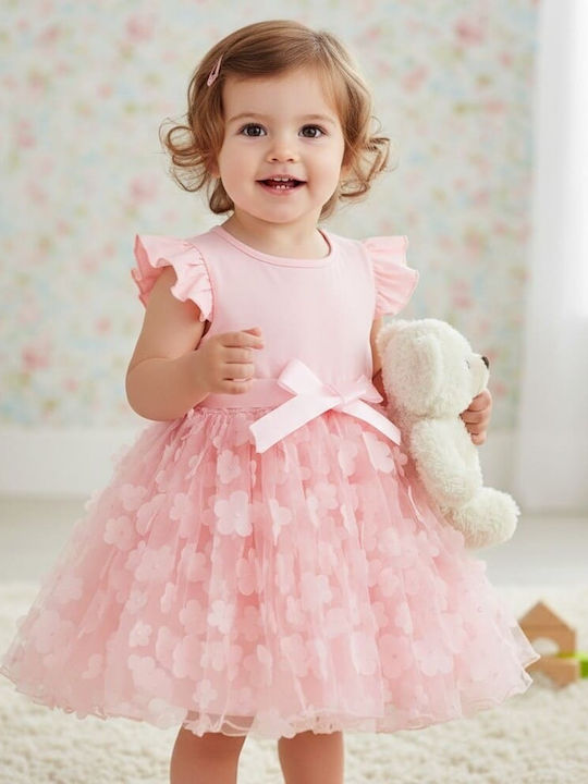 Floral Floral Girls Dress Short Sleeve Pink