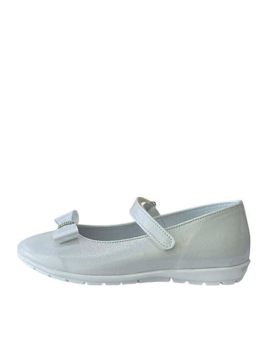 Kids Ballerinas with Hoop & Loop Closure Leather White
