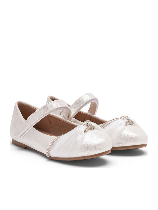 Kids Ballerinas With Hoop & Loop Closure Leather White