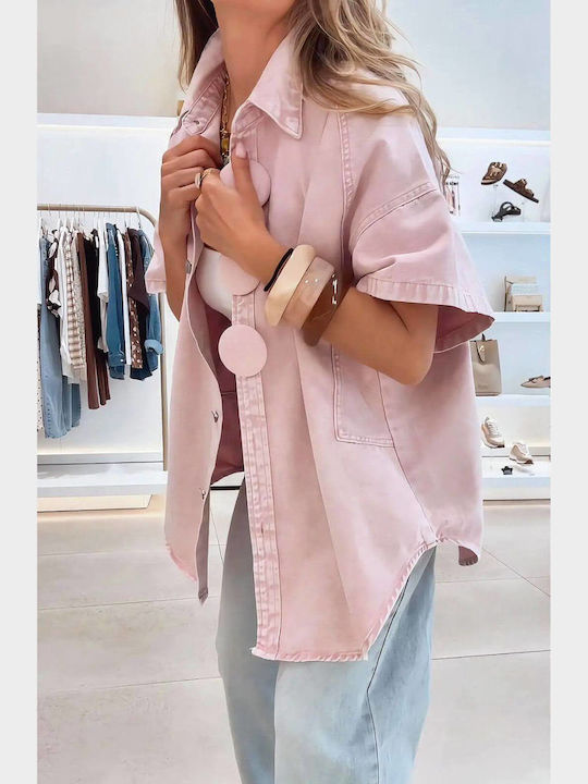 Kurze Damen Jean Jacke Rosa