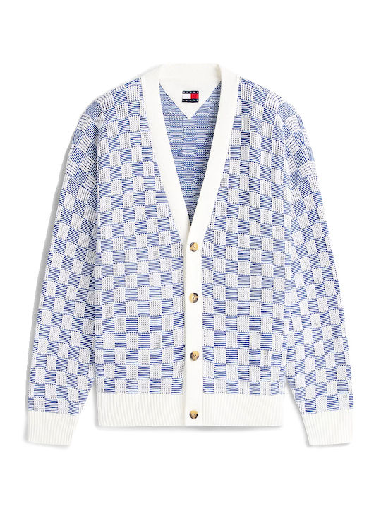 Men's Knitted Cardigan with Buttons White-Blue