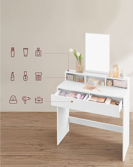 Bodenstehende Schminktisch Schlafzimmer Holz Weiß mit Spiegel 80x40x140cm