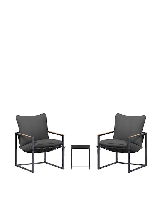 vidaXL Outdoor Chair Metallic Black with Cushion 3 Pieces 35.5x35.5x40cm