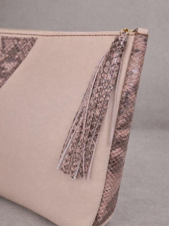 Alfa Mi Women's Leather Envelope Dusty Pink Snake Print Details