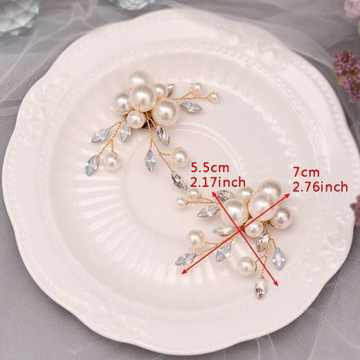 Set 2 Haarspangen Mit Perlen Kristallen Gold