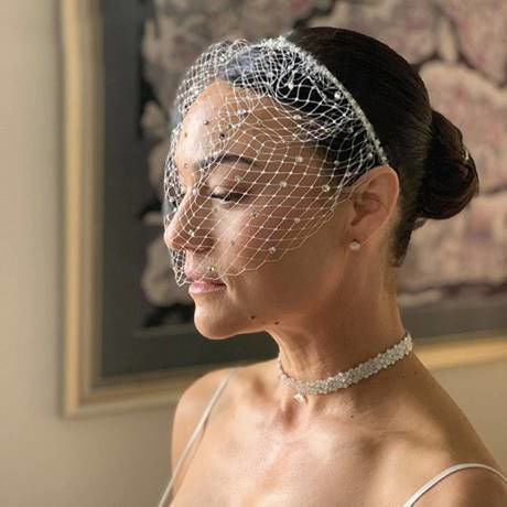 White Crystal Rhinestone Decorated Veil Headband
