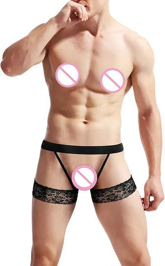 Lenjerie Sexy Bărbați Centură Erotic Tip Jartieră Curele Elastice Dantelă Neagră Pe Coapse O Mărime Material Poliester Negru