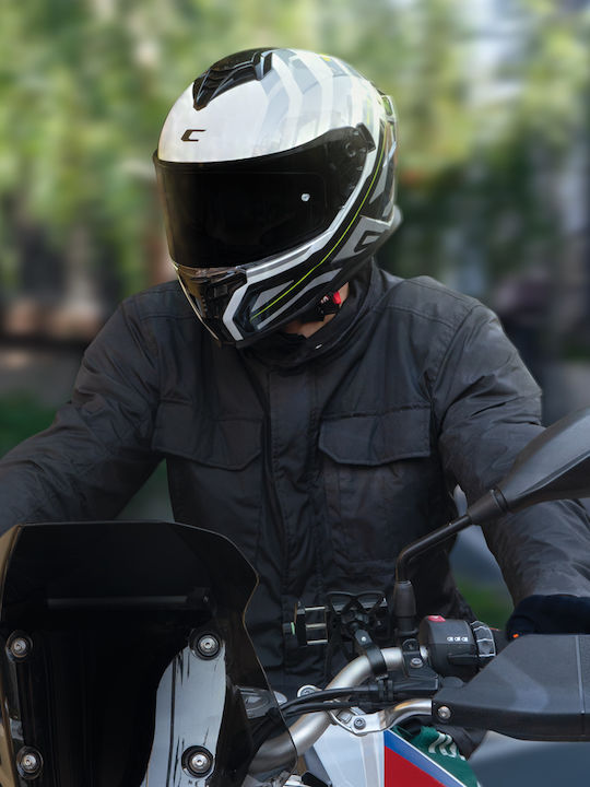 CGM Shot White Black Fluorescent Yellow Cască Moto Față întreagă ECE 22.06 1550gr cu Sunvisor