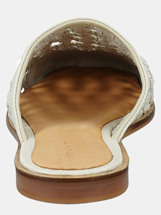 Flat Leather Mules Off White