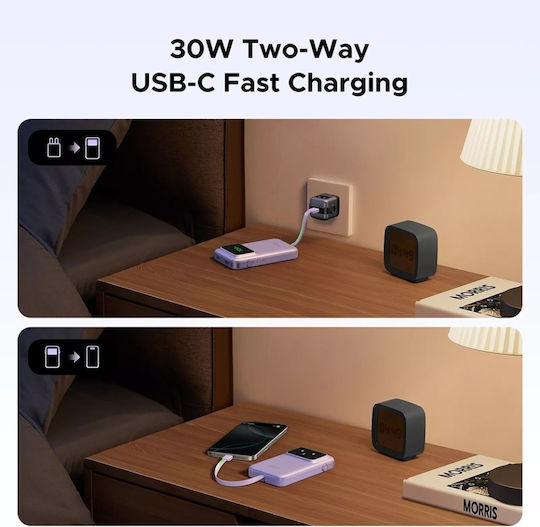 Ugreen Uno Power Bank 10000mAh 30W με Θύρα USB-A και Θύρα USB-C Power Delivery Μωβ