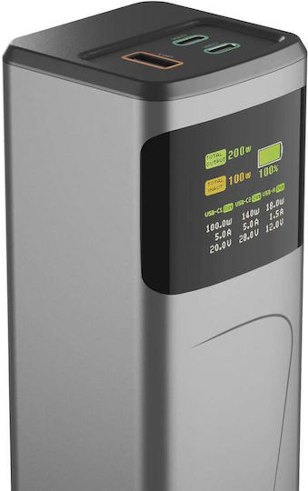 HAMA High Power 24000mAh 200W mit USB-A Anschluss und 2 USB-C Anschlüssen Schnellaufladung 3.0 Gray