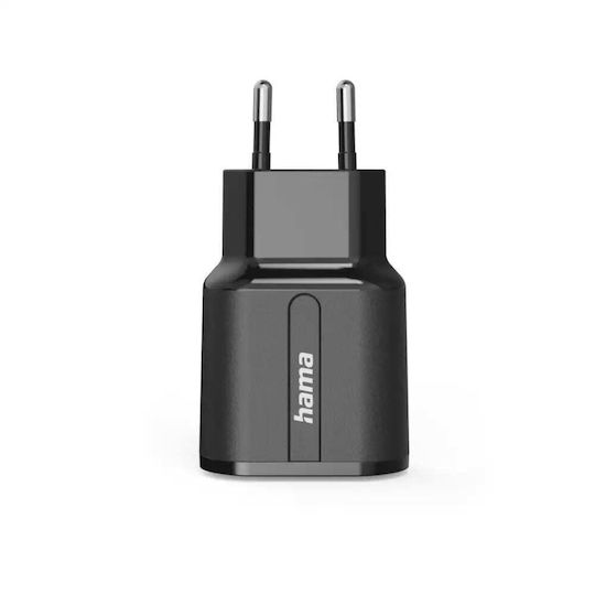 HAMA Зарядно с вграден кабел с 2 USB-A порта 12W Черен (00201971)