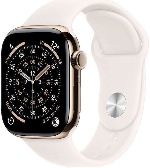 Apple Watch Series 11 Cellular Titanium 46mm Αδιάβροχο με eSIM και Παλμογράφο (Gold Titanium Case with Light Blush Sport Band - M/L)