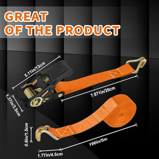 5m Transport Straps Set 4 Ratchet Locking Clamps
