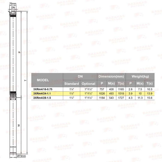 Leo Group 3XRm3,5/24 Αντλία Γεωτρήσεων (χωρίς Κινητήρα) 04A24