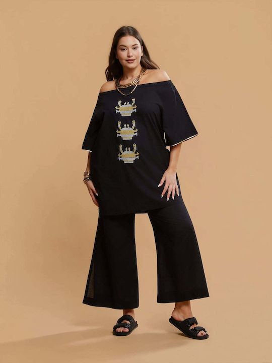 Cotton Tunic Off-Shoulder 8501.7198.R.NETTO Black