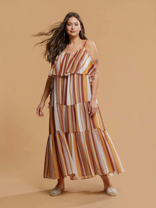 Rochie Maxi de Seară de Vară cu Volane Cu Dungi Multicolor 8501.7149.R.NETTO