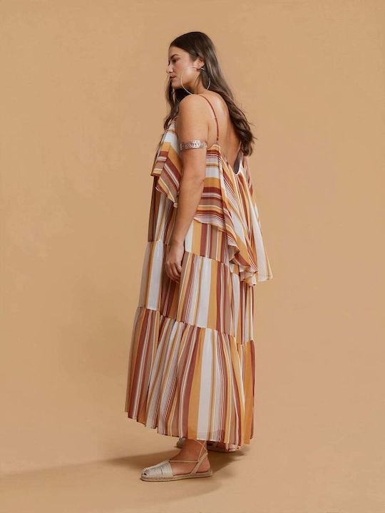 Rochie Maxi de Seară de Vară cu Volane Cu Dungi Multicolor 8501.7149.R.NETTO