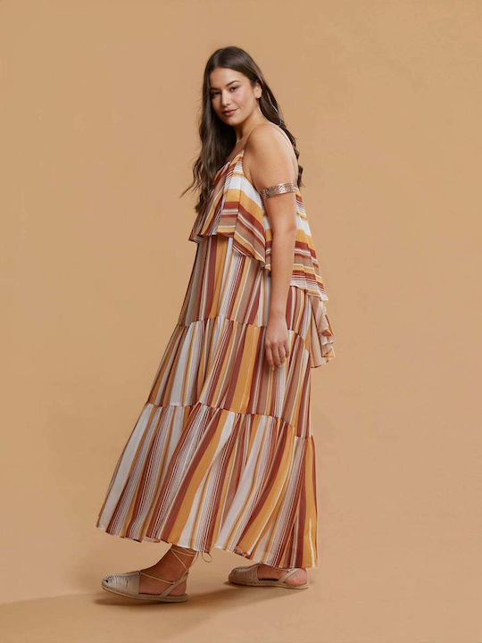 Rochie Maxi de Seară de Vară cu Volane Cu Dungi Multicolor 8501.7149.R.NETTO