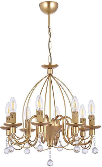 SteweHome Deckenleuchte 8 Lampen Gold E14 mit Kristallen 70 x 52 cm
