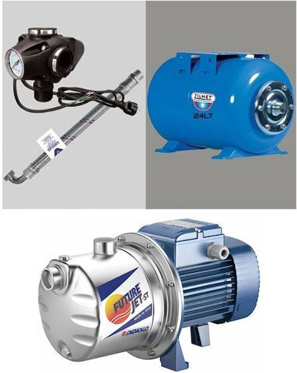 Pedrollo MONTAGE JCRm 2A + Single Phase Water Pressure Pump with Horizontal 24 Litre Container 1.25hp