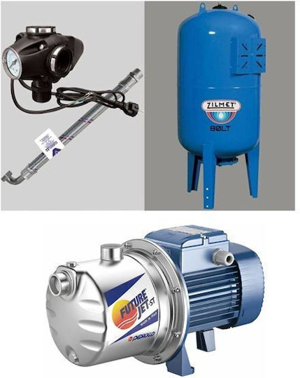 Pedrollo MONTAGE JCRm 2C + Single Phase Water Pressure Pump with Vertical 80 Litre Container 1hp