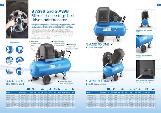Abac S A29B 90 CM2 Въздушен компресор с Мощност 2к.с и Резервоар 90лт 4116007346