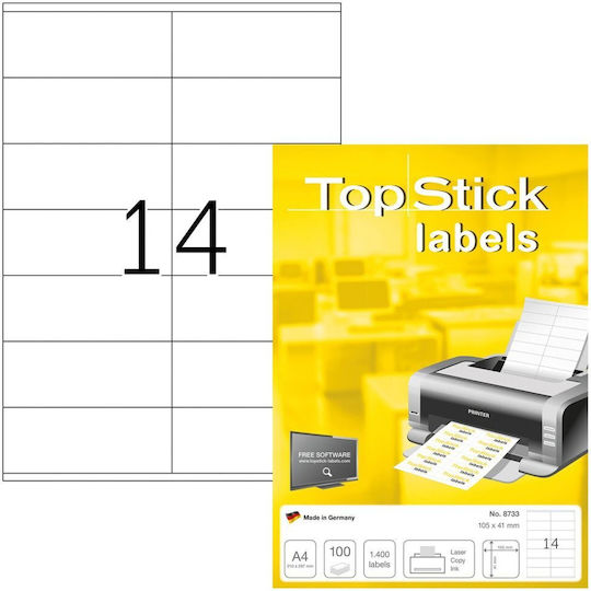 Topstick 1400 Αυτοκόλλητες Ετικέτες Α4 Ορθογώνιες 105x41mm